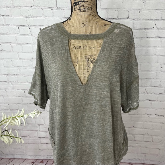 Free People Distressed Army/Moss Green Burn Out Style Top - Picture 5 of 12